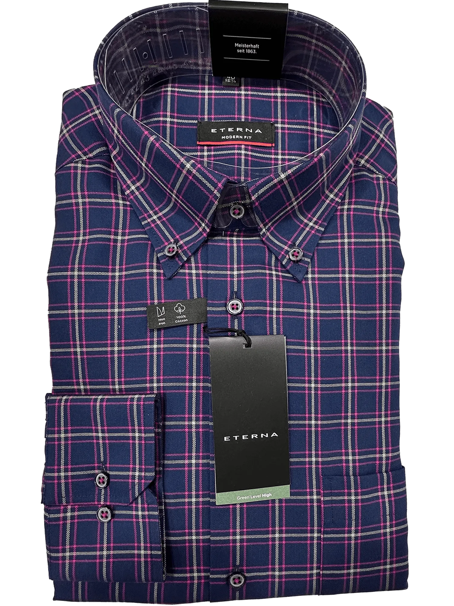 4123/19 Navy/Pink Check Business L/S Modern Fit Shirt