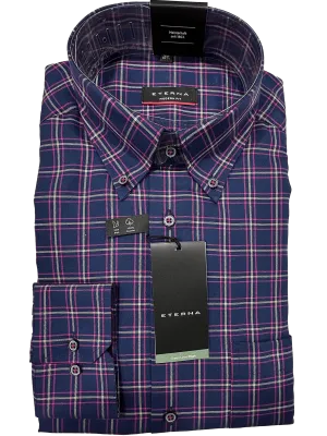 4123/19 Navy/Pink Check Business L/S Modern Fit Shirt