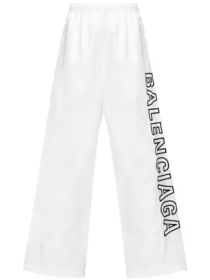 Balenciaga Embroidered Logo Polyester Wide Track Pants White