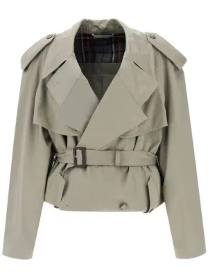 Balenciaga Fold Cotton Twill Short Trench Coat Beige