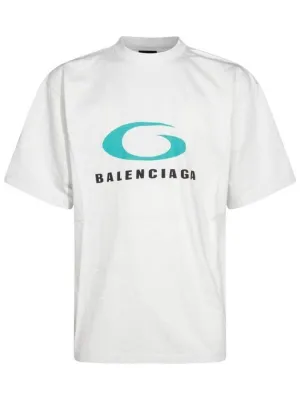 Balenciaga Logo Print Cotton Short Sleeve T-Shirt White