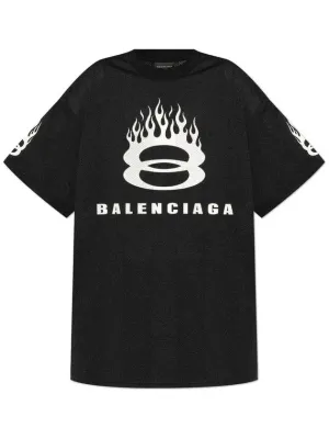 Balenciaga Logo Print Crew Neck Short Sleeve T-Shirt Black