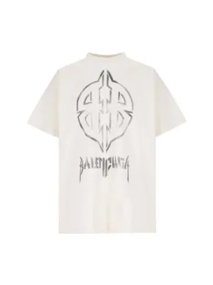Balenciaga Metal BB Stencil Cotton Short Sleeve T-Shirt White