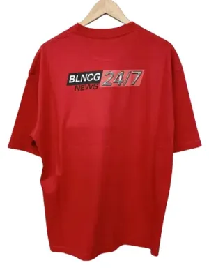 Balenciaga News Logo Print Short Sleeve T-Shirt Red