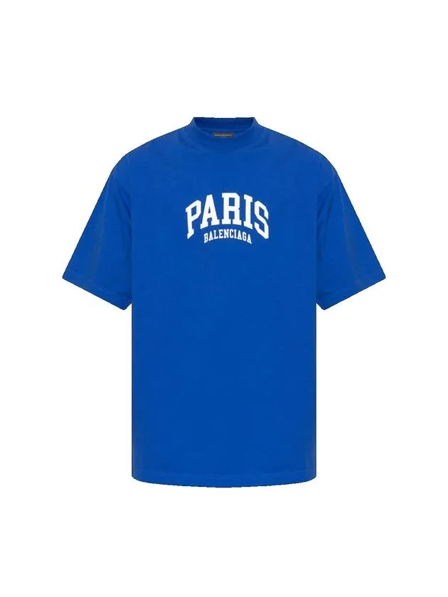 Balenciaga Paris Logo Medium Fit Short Sleeve T-shirt Blue