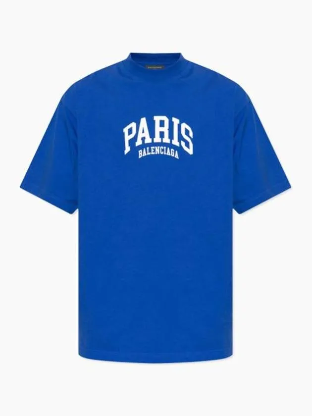 Balenciaga Paris Logo Medium Fit Short Sleeve T-shirt Blue