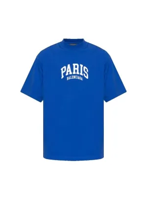 Balenciaga Paris Logo Medium Fit Short Sleeve T-shirt Blue
