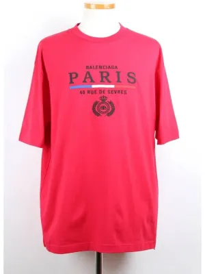 Balenciaga Paris Logo Short Sleeve T Shirt M Burgundy