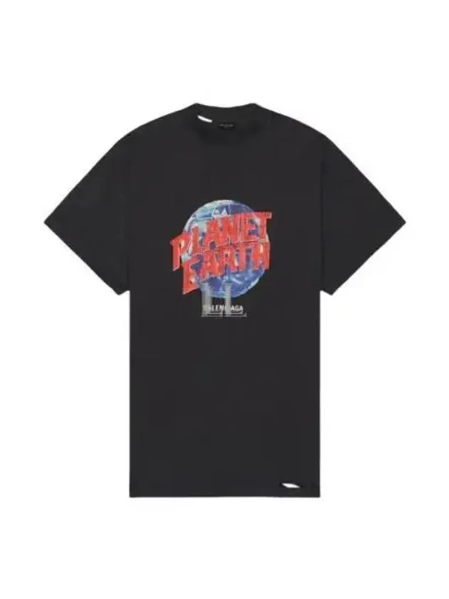 Balenciaga Planet Earth Oversized Short Sleeve T-Shirt Black
