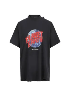 Balenciaga Planet Earth Oversized Short Sleeve T-Shirt Black