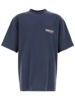 Balenciaga Political Campaign Logo Print Short Sleeve T-Shirt Washed Blue