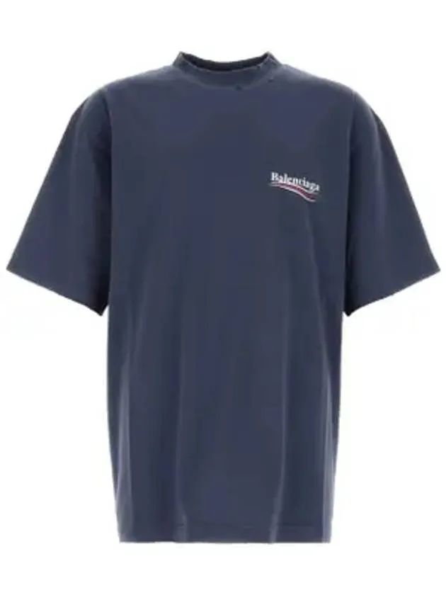 Balenciaga Political Campaign Logo Print Short Sleeve T-Shirt Washed Blue