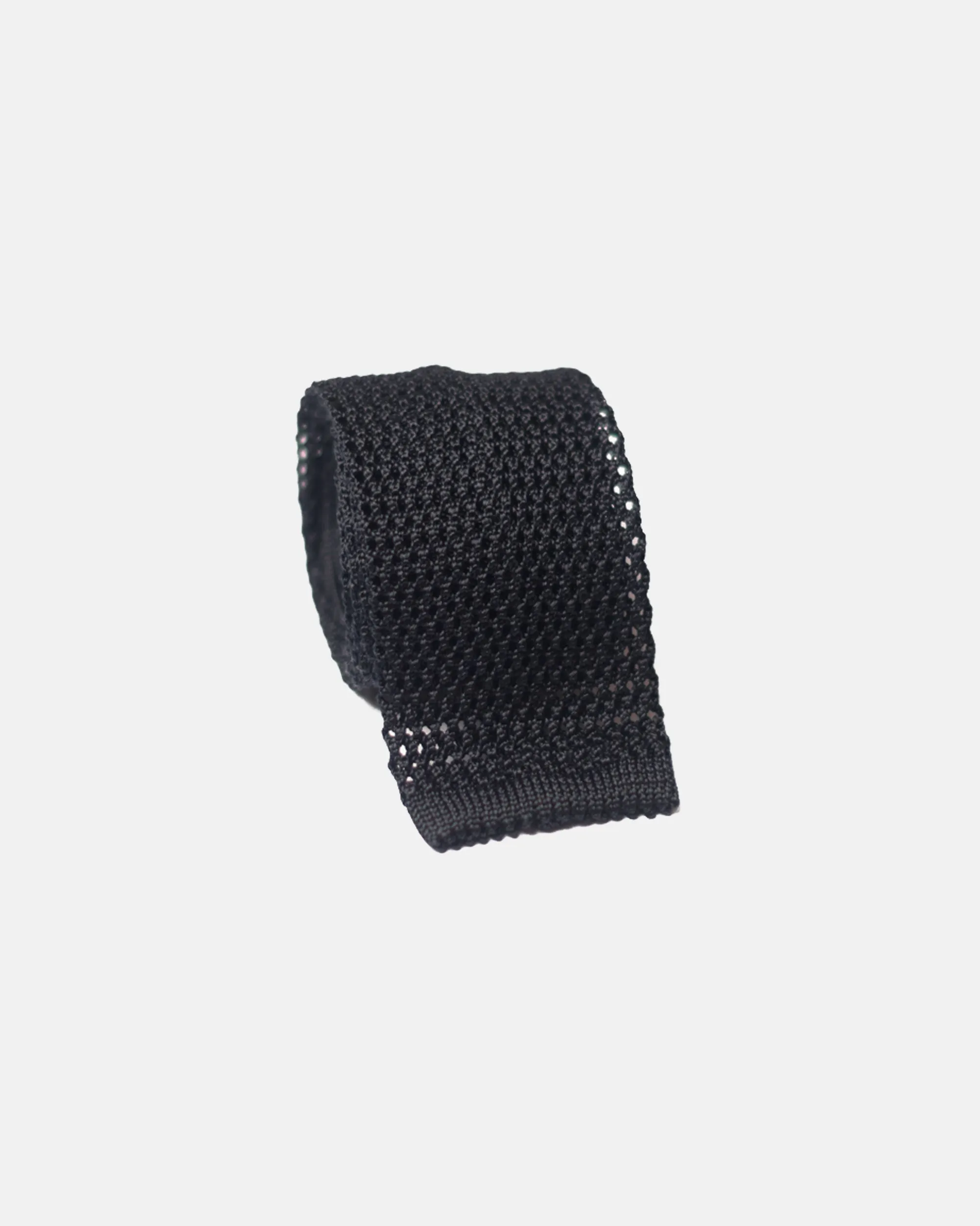 BLACK SOLID SILK KNIT TIE