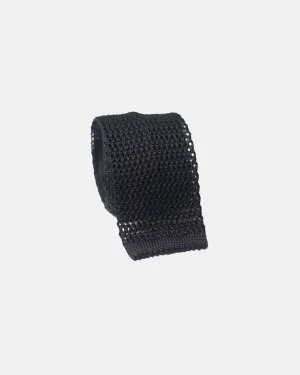 BLACK SOLID SILK KNIT TIE