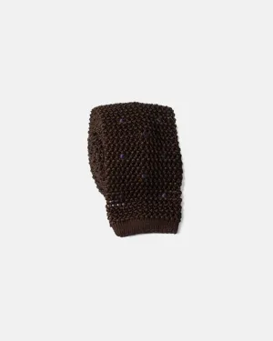 BROWN/BLUE DOT SILK KNIT TIE