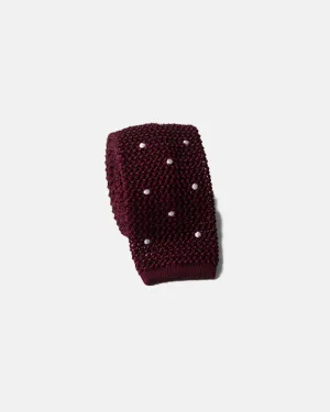 BURGUNDY/WHITE DOT SILK KNIT TIE