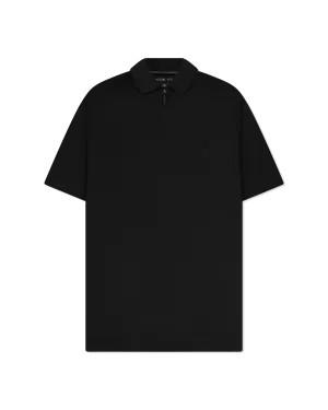 Cotton Blend Piqu Zip-Up Polo Shirt