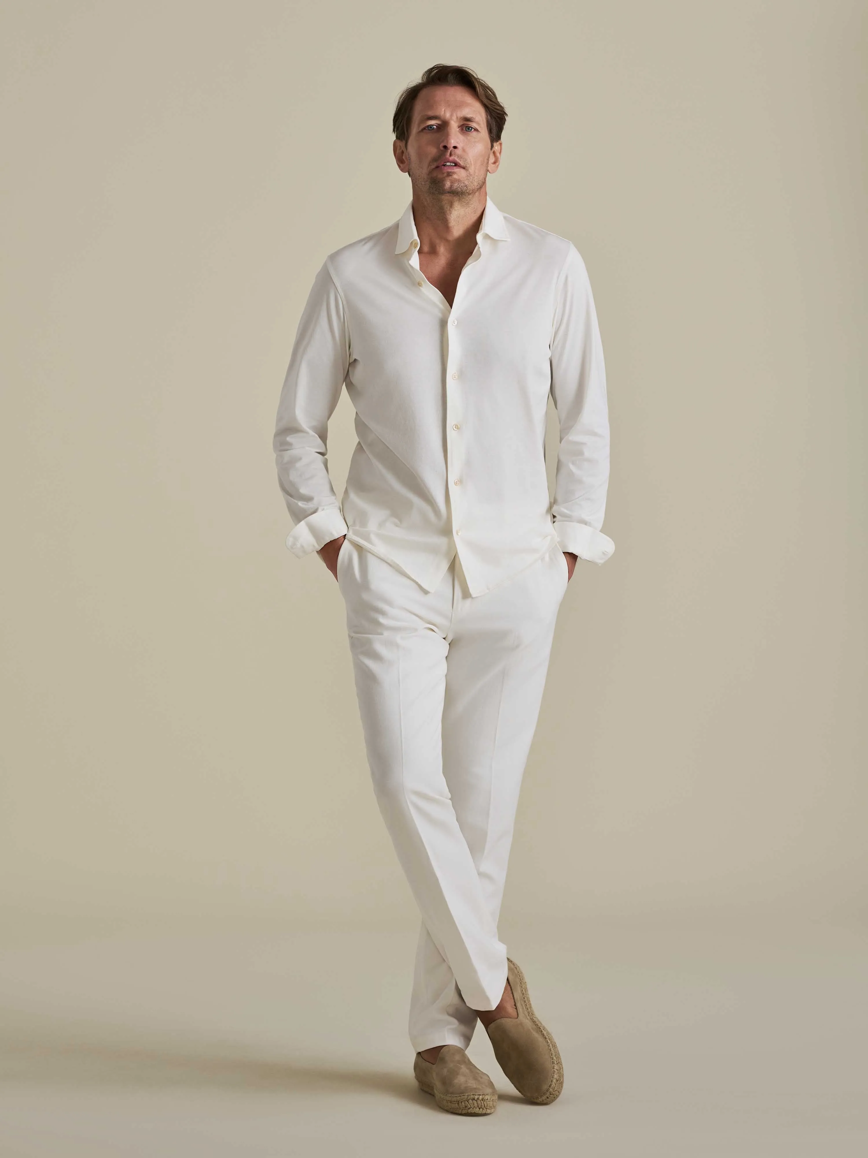 Cotton Jersey Long Sleeve Button Through Polo Shirt