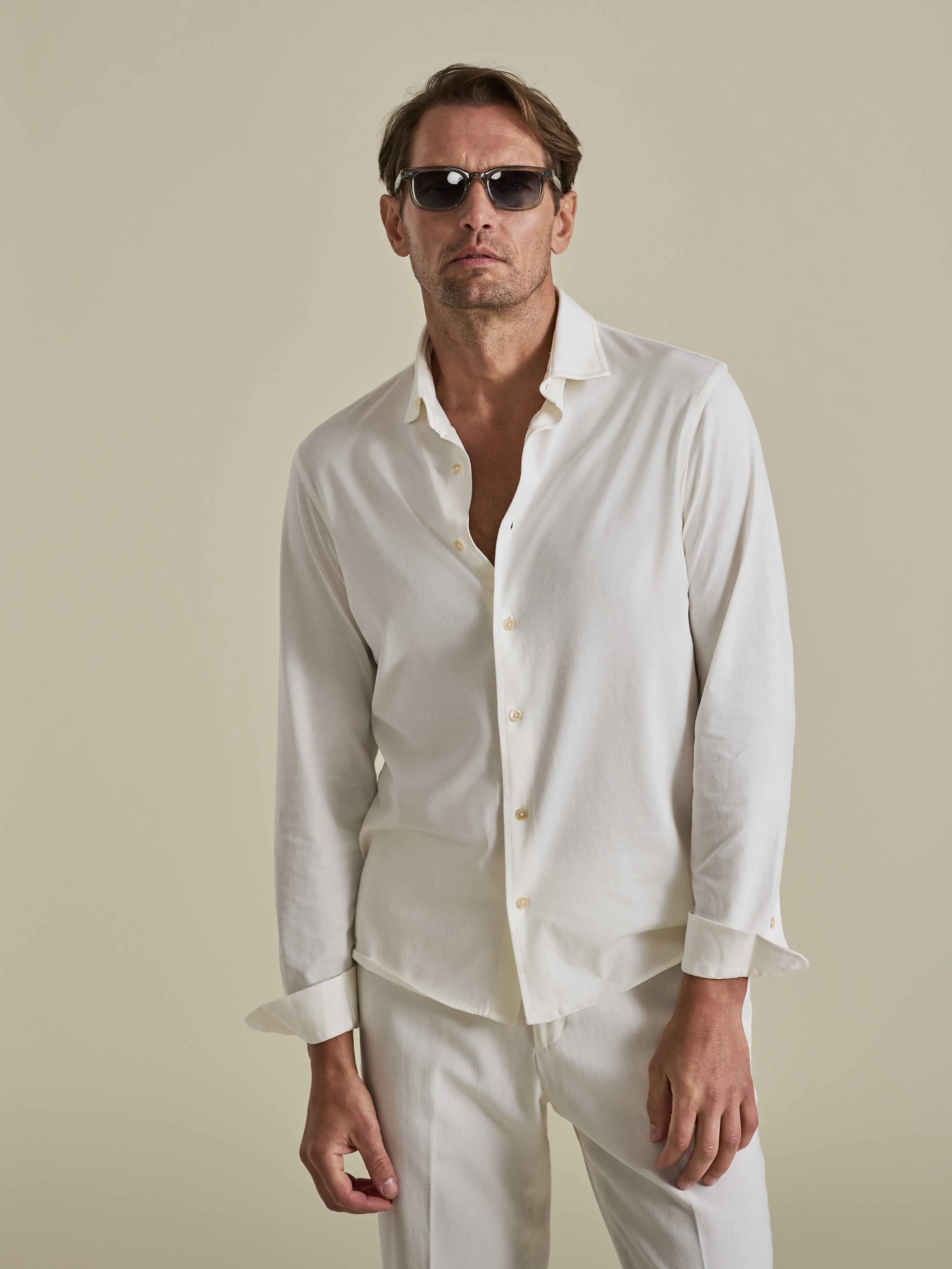 Cotton Jersey Long Sleeve Button Through Polo Shirt