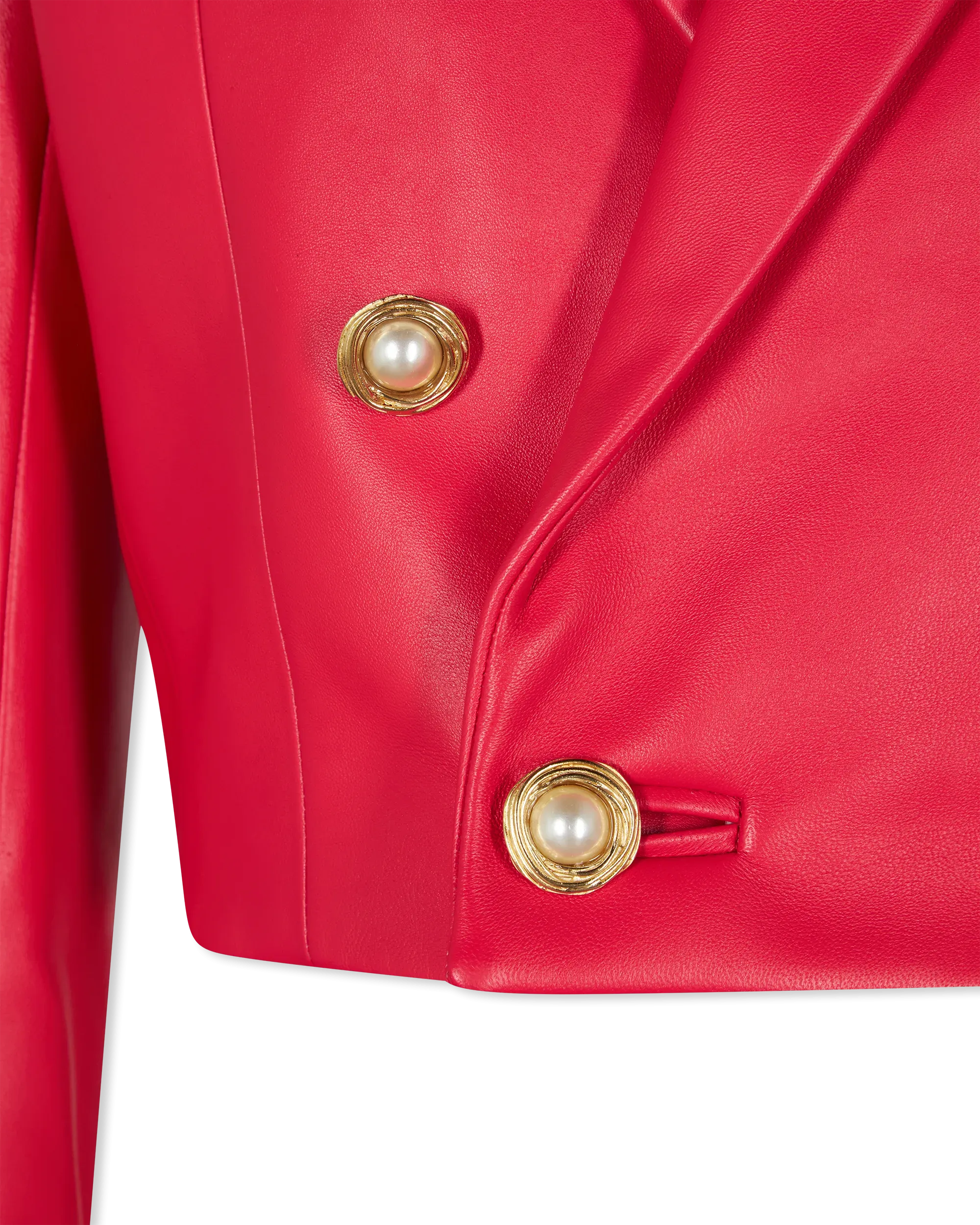 Cropped Lambskin Leather 6-Button Jacket