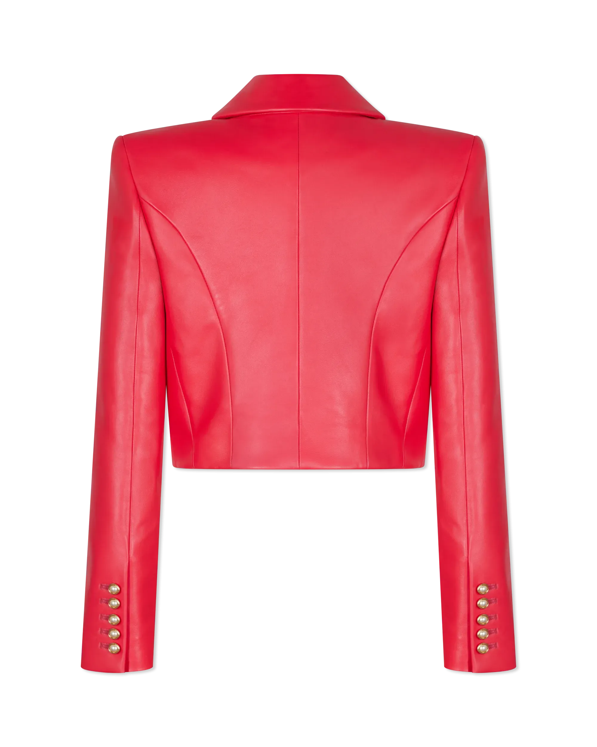 Cropped Lambskin Leather 6-Button Jacket