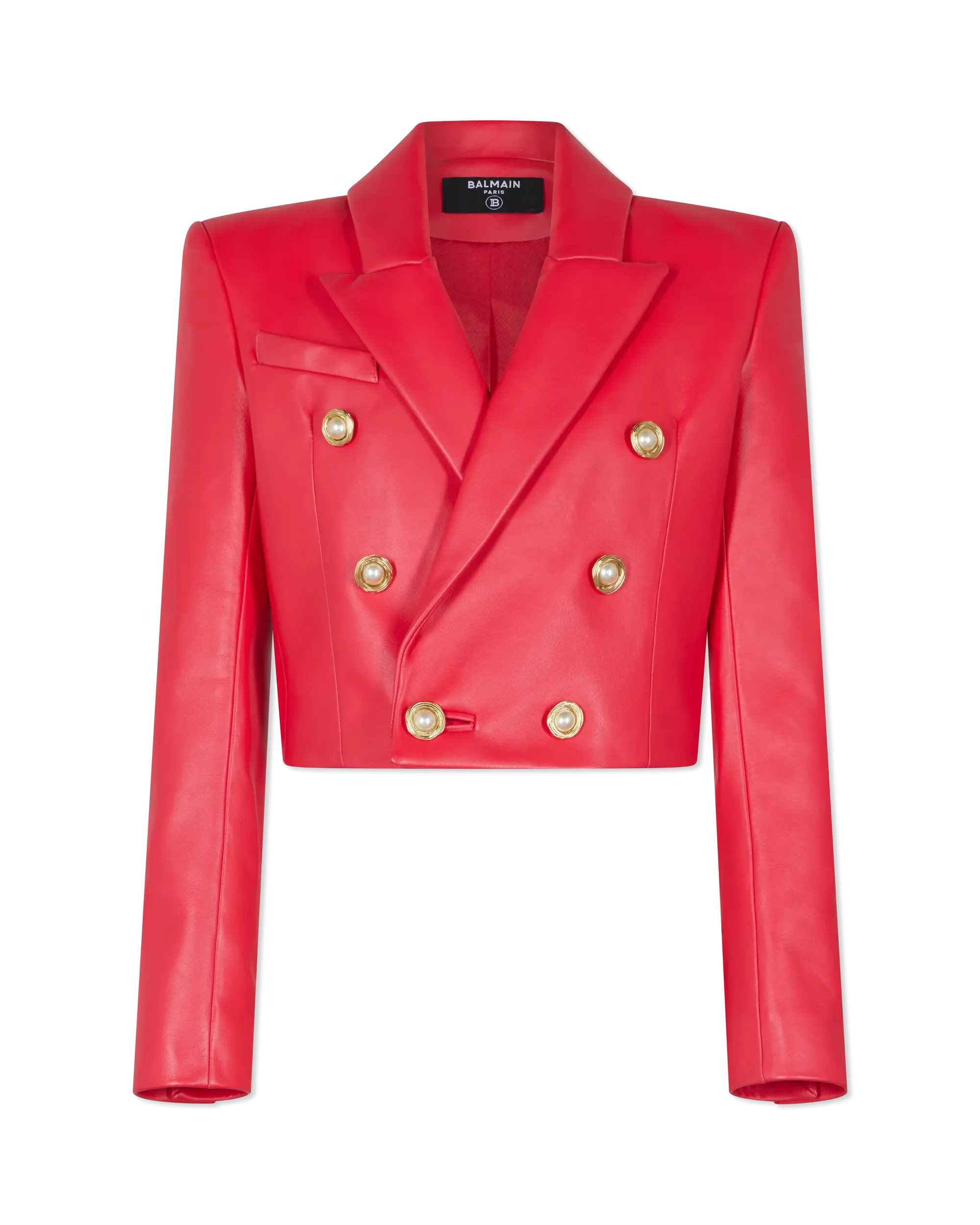 Cropped Lambskin Leather 6-Button Jacket