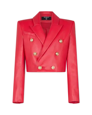 Cropped Lambskin Leather 6-Button Jacket