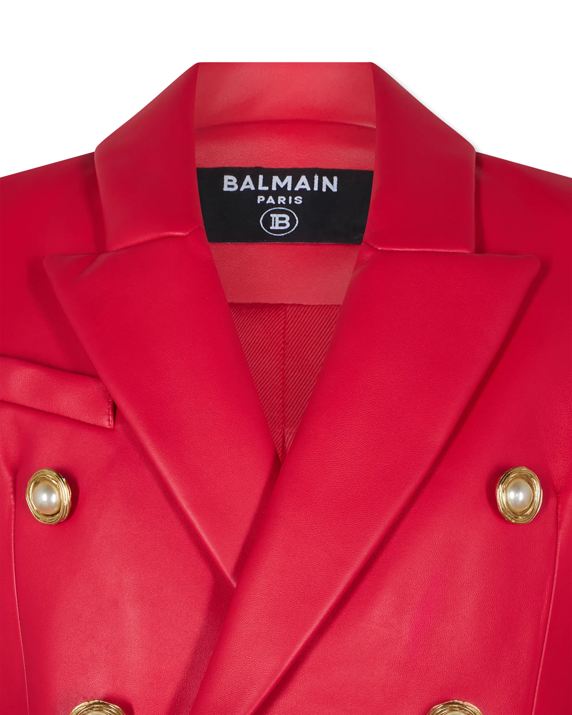 Cropped Lambskin Leather 6-Button Jacket