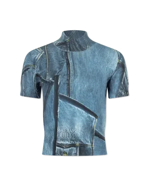 Denim Patchwork Knit Sweater