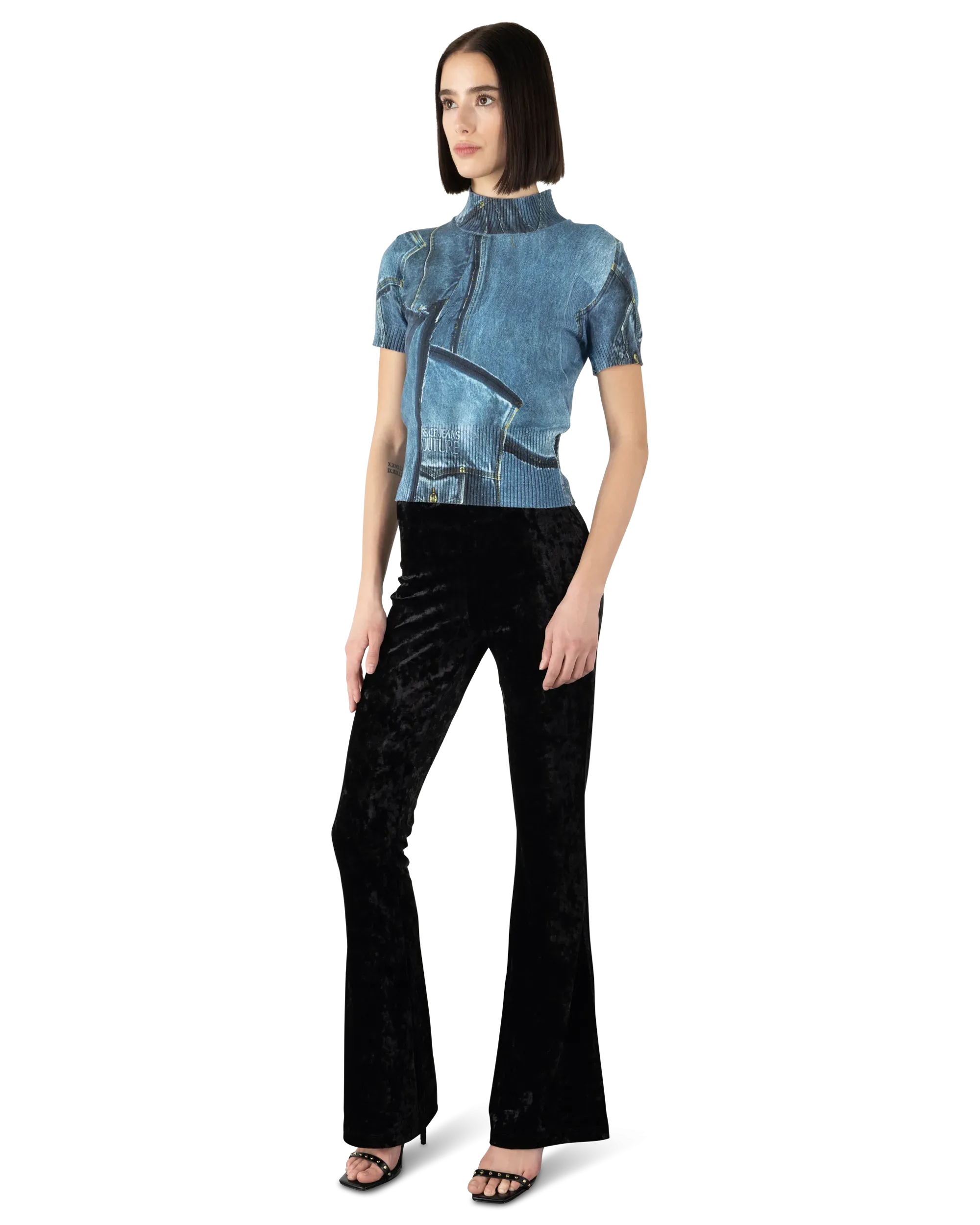 Denim Patchwork Knit Sweater