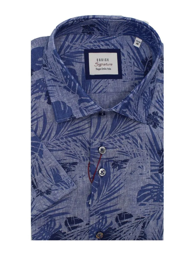 Short Sleeve Shirts - Blue Leaves