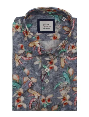 Short Sleeve Shirts - Gray Floral