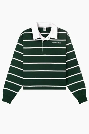 Sporty & Rich Cropped Rugby Polo - Forest/White