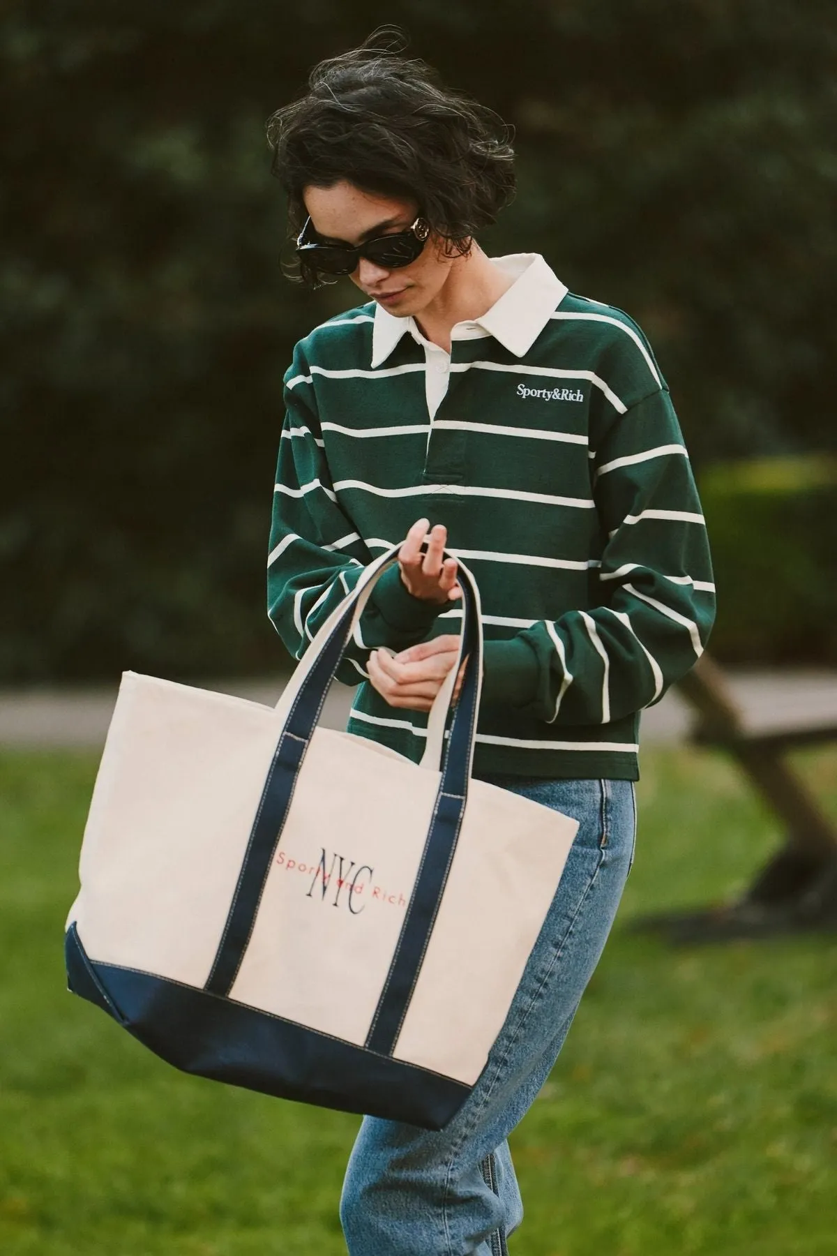 Sporty & Rich Cropped Rugby Polo - Forest/White