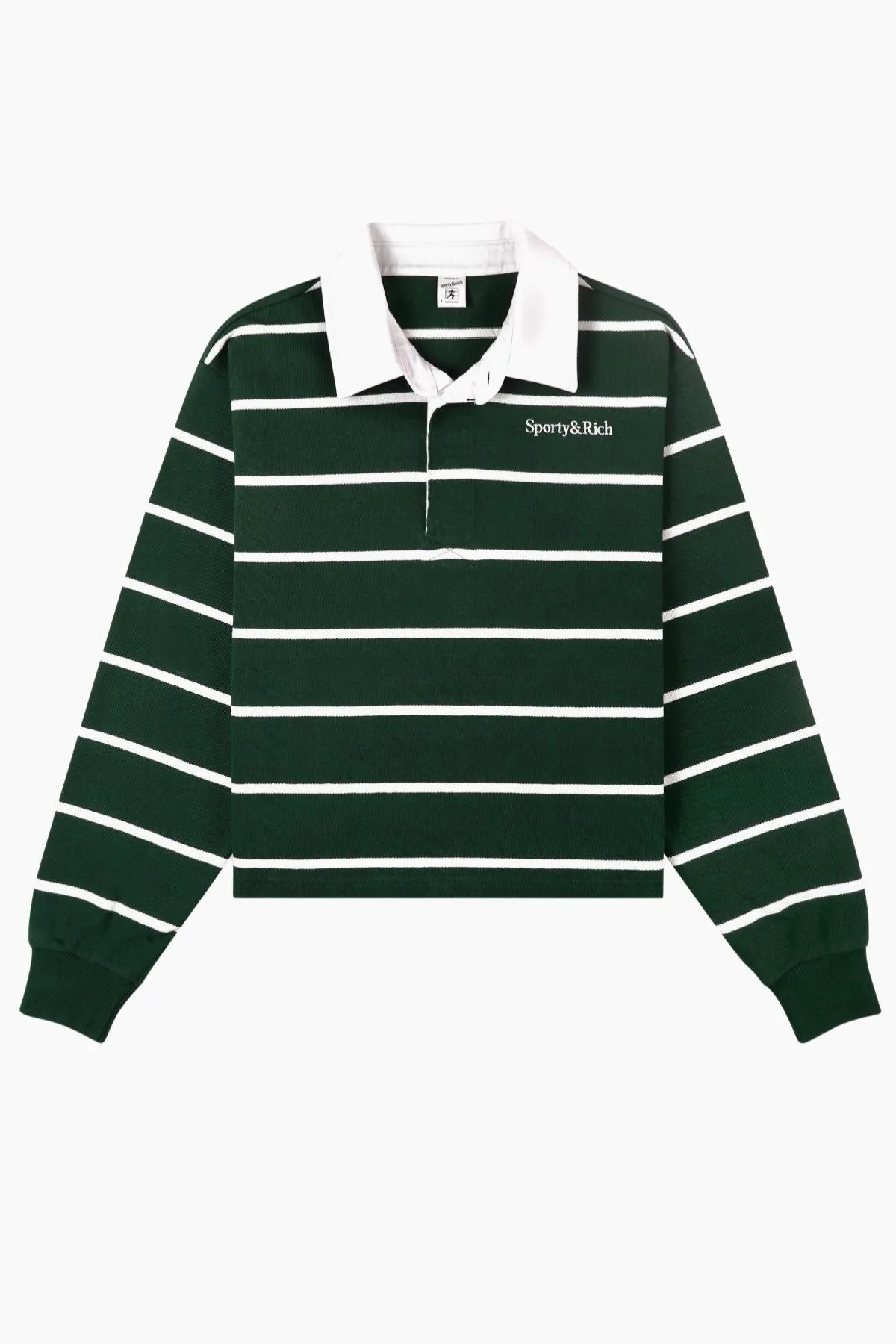 Sporty & Rich Cropped Rugby Polo - Forest/White