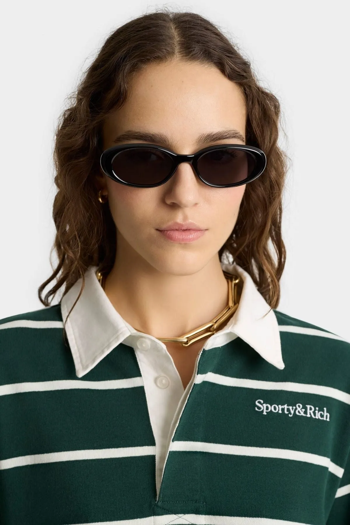 Sporty & Rich Cropped Rugby Polo - Forest/White