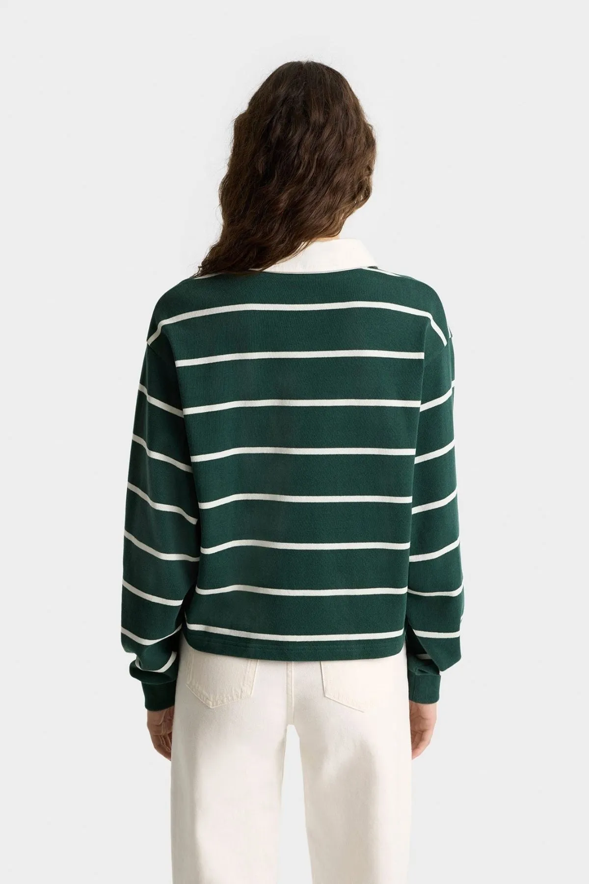 Sporty & Rich Cropped Rugby Polo - Forest/White