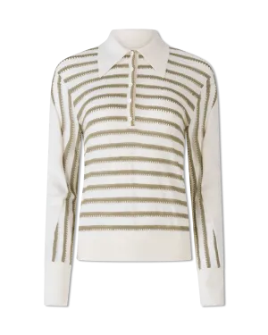 Striped Long Sleeve Polo Sweater