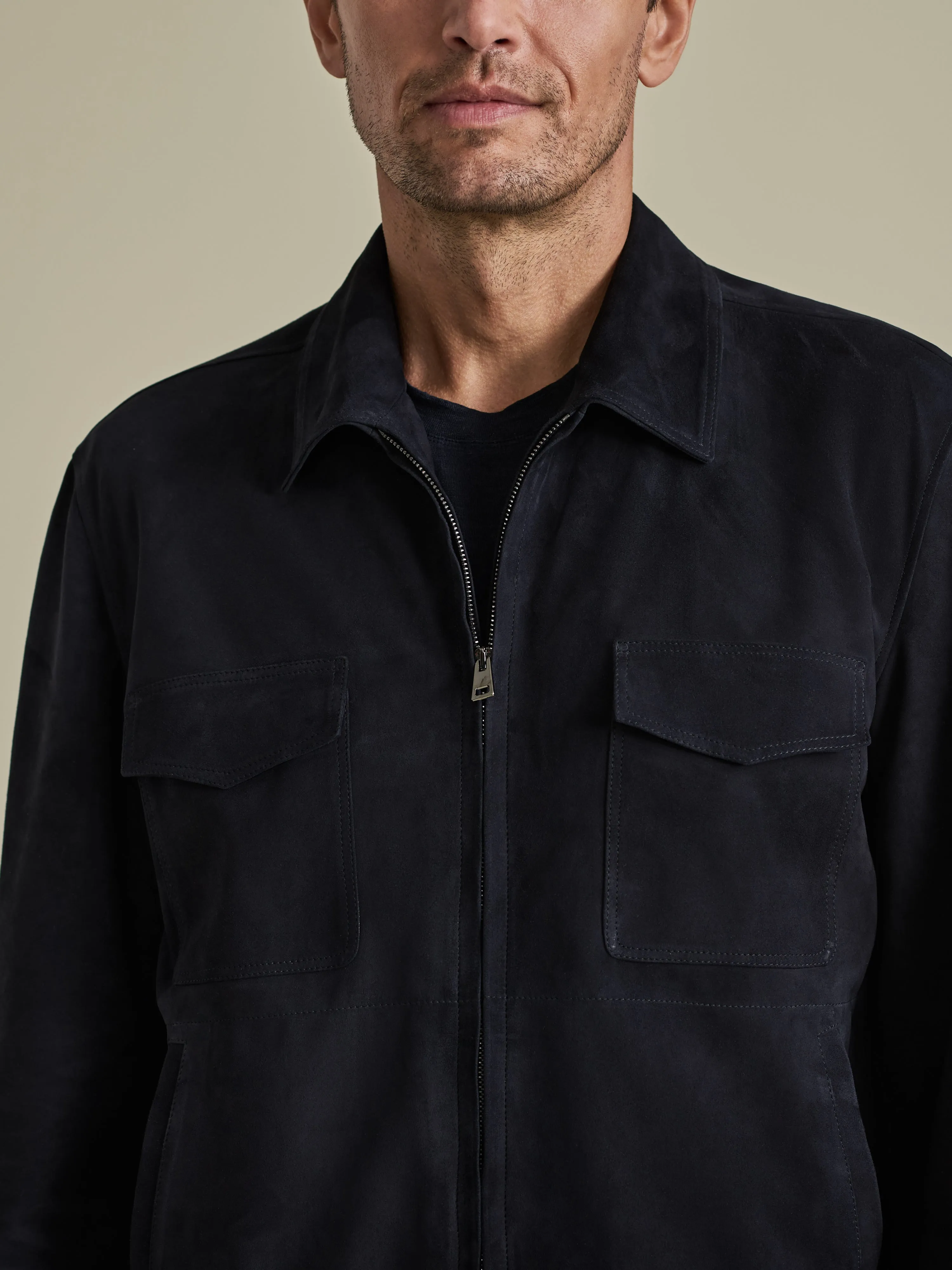 Suede Zip-Through Pocket Bomber Jacket